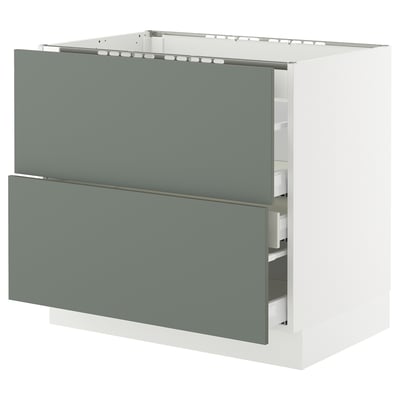 SEKTION / MAXIMERA Base cab f cktp/2 fronts/3 drawers, white/Nickebo matt grey-green, 36x24x30 "