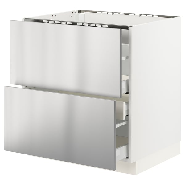 SEKTION / MAXIMERA Base cab f cktp/2 fronts/3 drawers, white/Nogsta stainless steel, 30x24x30 "