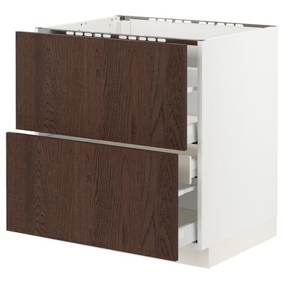 SEKTION / MAXIMERA Base cab f cktp/2 fronts/3 drawers, white/Sinarp brown, 30x24x30 "