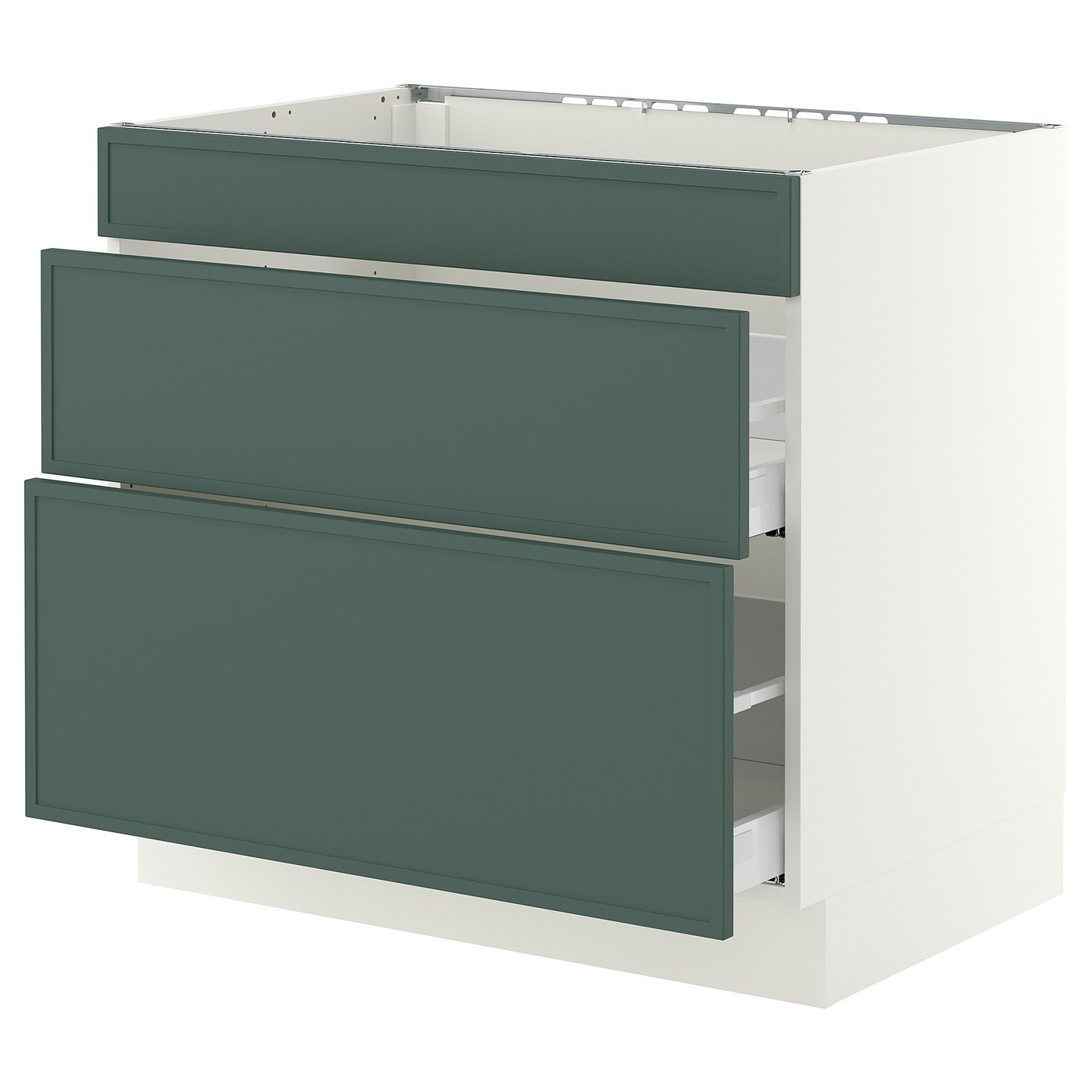 SEKTION / MAXIMERA, Base cab f cktp/3 fronts/2 drawers, white/Aspudden dark gray-green