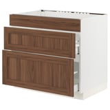 SEKTION / MAXIMERA Base cab f cktp/3 fronts/2 drawers, white Enköping/brown walnut effect, 36x24x30 "