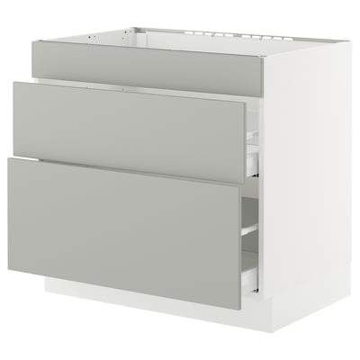 SEKTION / MAXIMERA Base cab f cktp/3 fronts/2 drawers, white/Havstorp light gray, 36x24x30 "