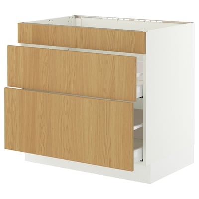 SEKTION / MAXIMERA Base cab f cktp/3 fronts/2 drawers, white/Sinarp oak veneer, 36x24x30 "