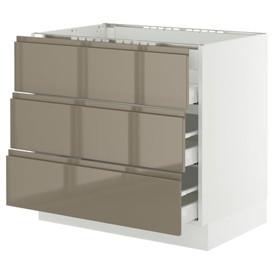 SEKTION / MAXIMERA Base cab f cktp/3 fronts/3 drawers, white/Voxtorp high-gloss dark grey-brown, 36x24x30 "