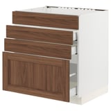 SEKTION / MAXIMERA Base cab f cktp/4 fronts/3 drawers, white Enköping/brown walnut effect, 30x24x30 "