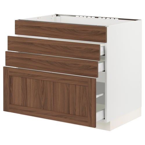 SEKTION kitchen unit, white & walnut drawers, four drawers, modern.