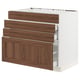 SEKTION / MAXIMERA Base cab f cktp/4 fronts/3 drawers, white Enköping/brown walnut effect, 36x24x30 "