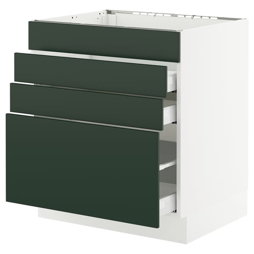 SEKTION kitchen cabinet, white with green drawers, rectangular, modern design.