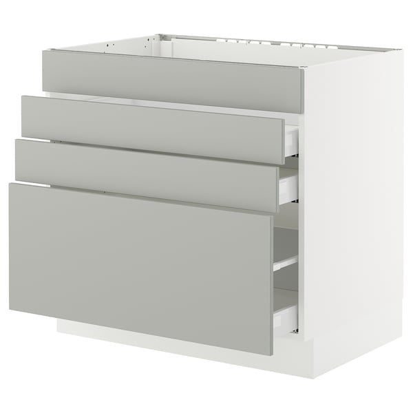 SEKTION / MAXIMERA Base cab f cktp/4 fronts/3 drawers, white/Havstorp light gray, 36x24x30 "
