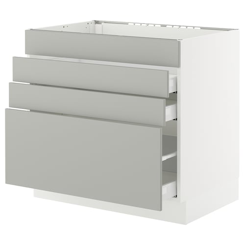 Grey ikea SEKTION cabinet with multiple drawers, modern minimal design.