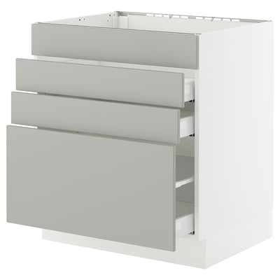 SEKTION / MAXIMERA Base cab f cktp/4 fronts/3 drawers, white/Havstorp light gray, 30x24x30 "
