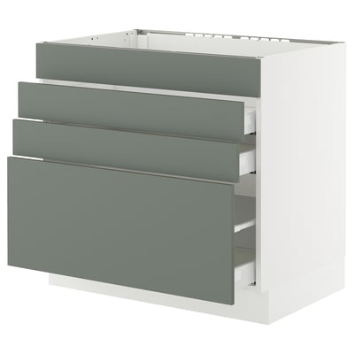 SEKTION / MAXIMERA Base cab f cktp/4 fronts/3 drawers, white/Nickebo matt grey-green, 36x24x30 "