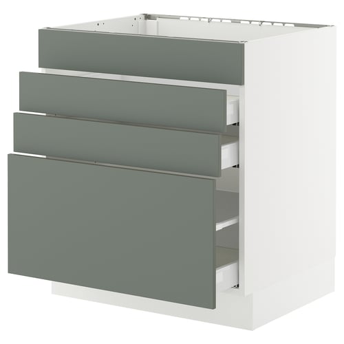 A SEKTION kitchen unit in grey-green with four drawers. It is square-shaped with a modern, minimalist design.