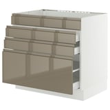 SEKTION / MAXIMERA Base cab f cktp/4 fronts/3 drawers, white/Voxtorp high-gloss dark grey-brown, 36x24x30 "