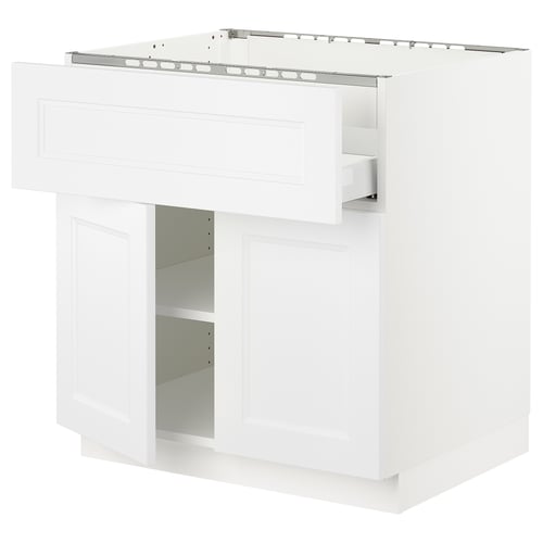 White SEKTION kitchen cabinet with adjustable shelves and dampened hinges.