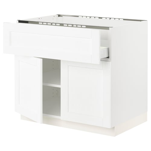SEKTION white kitchen cabinet, modern design, adjustable shelves, durable material.