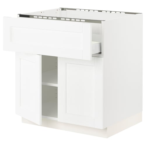 Ikea SEKTION white kitchen cabinet with pull-out shelf and drawer.