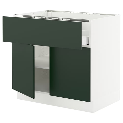 SEKTION kitchen unit, green havstorp fronts, white base, single drawer & shelf, modern & sleek design.