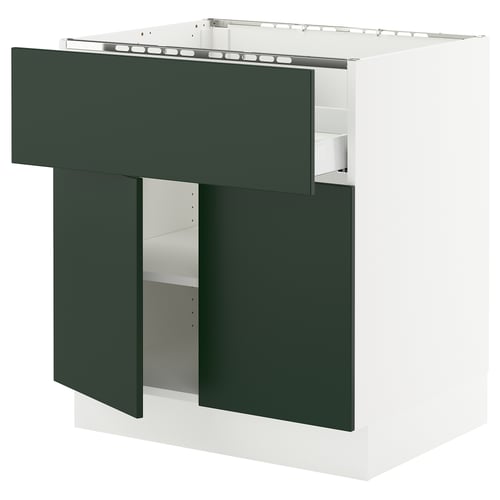 An ikea SEKTION kitchen cabinet in white and dark green with a sleek modern design.