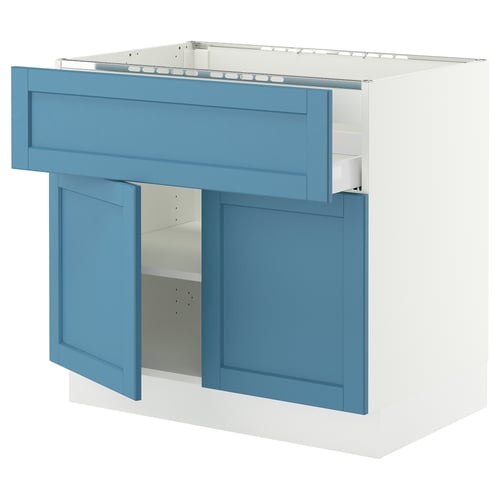 SEKTION / MAXIMERA Base cab f cktp/dw/shelves/2drs, white/Lerhyttan blue, 36x24x30 "