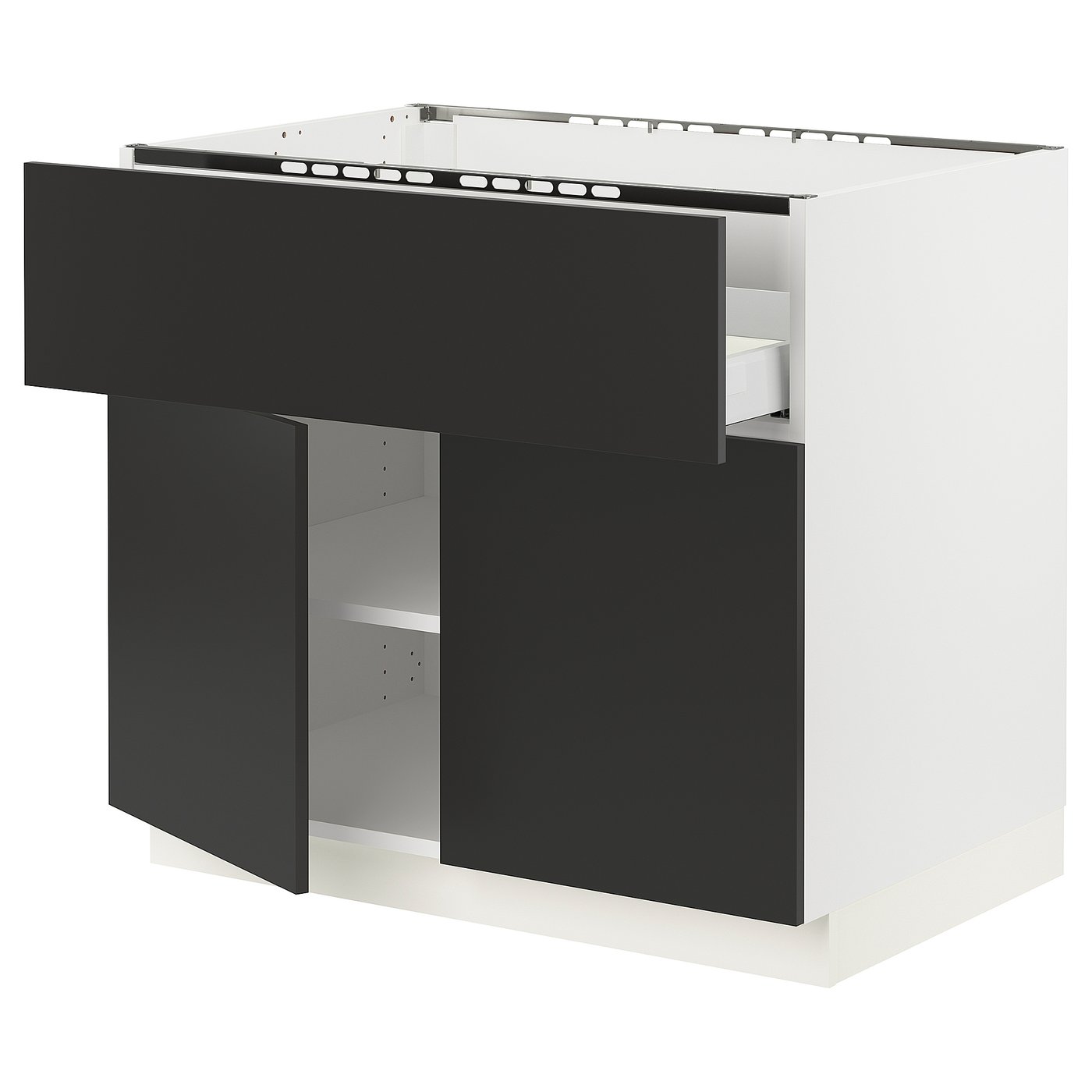 SEKTION / MAXIMERA, Base cab f cktp/dw/shelves/2drs, white/Nickebo matt anthracite