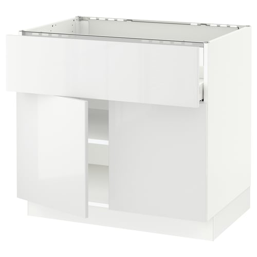 SEKTION kitchen unit, white gloss, modern design, open structure.