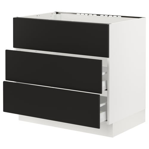 A modern storage unit called SEKTION in white and matt black. It has sleek, three removable drawers with a minimalist design, ideal for kitchens.