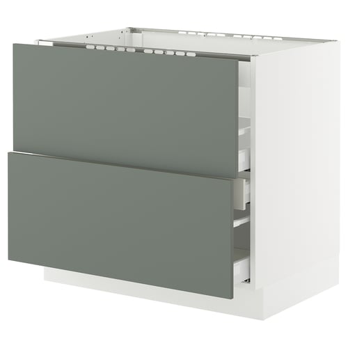 SEKTION kitchen unit in grey-green with two drawers and a white frame, modern design.
