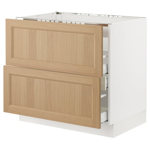SEKTION kitchen cabinet, light oak wood, white, rectangular, 2 drawers, sleek design.