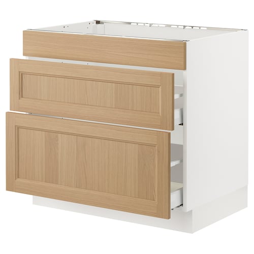 SEKTION oak cabinet, white, wooden panels, modern design, soft-close drawers.