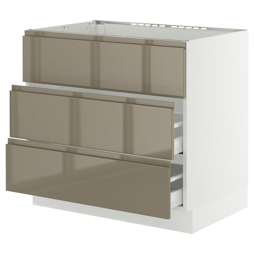 Ikea SEKTION kitchen drawer unit in metallic bronze with three drawers.