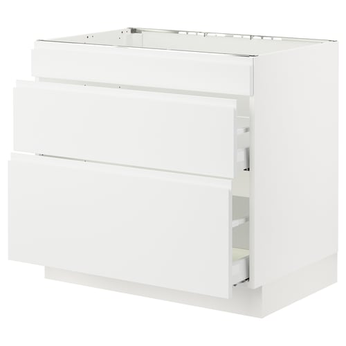 SEKTION kitchen cabinet in white with sleek, minimalist design. Three drawers, smooth running with dampers.