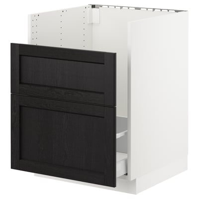 Ikea SEKTION kitchen cabinet, black lerhyttan fronts, white frame, rectangular.