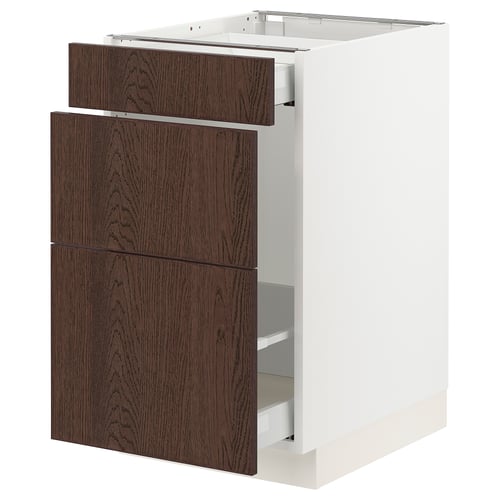 SEKTION kitchen unit: white & brown wood drawers, modern design.