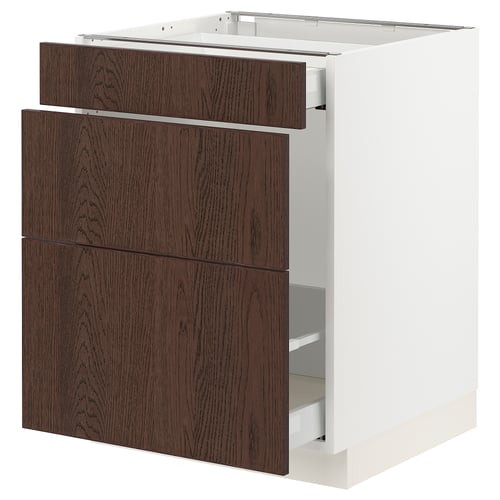 Ikea SEKTION kitchen unit, white base, brown drawers, oak veneer, modern.