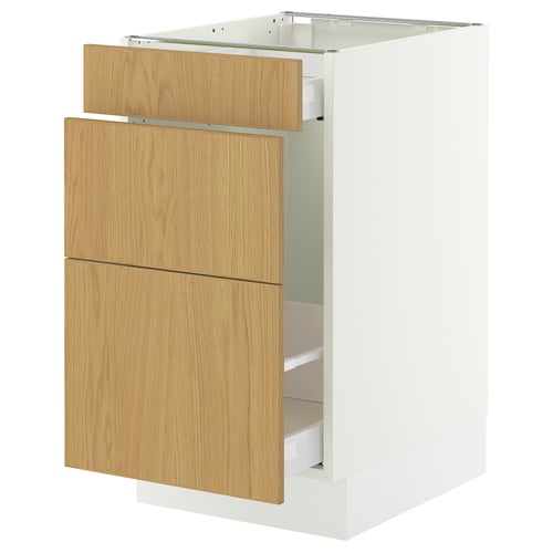 A white and light wood-colored cabinet with two drawers. It a modern design with a sturdy frame and smooth-running drawers.