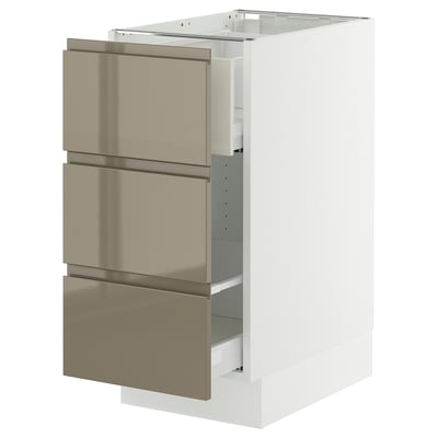 SEKTION / MAXIMERA Base cab f recycling/3 fronts, white/Voxtorp high-gloss dark grey-brown, 15x24x30 "