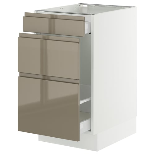 SEKTION kitchen cabinet with 3 high-gloss dark grey-brown drawers, sleek modern design.