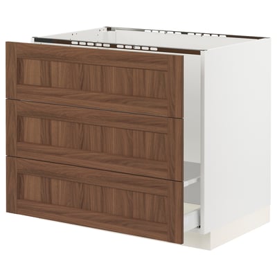 SEKTION / MAXIMERA Base cab f sink/waste sort/3 fronts, white Enköping/brown walnut effect, 36x24x30 "