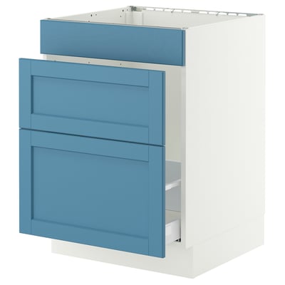 SEKTION / MAXIMERA Base cab f sink/waste sort/3 fronts, white/Lerhyttan blue, 24x24x30 "