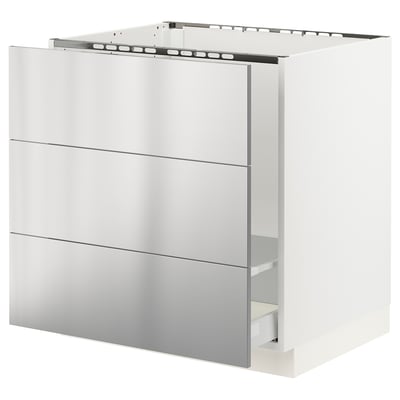 SEKTION / MAXIMERA Base cab f sink/waste sort/3 fronts, white/Nogsta stainless steel, 30x24x30 "