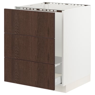 SEKTION / MAXIMERA Base cab f sink/waste sort/3 fronts, white/Sinarp brown, 24x24x30 "