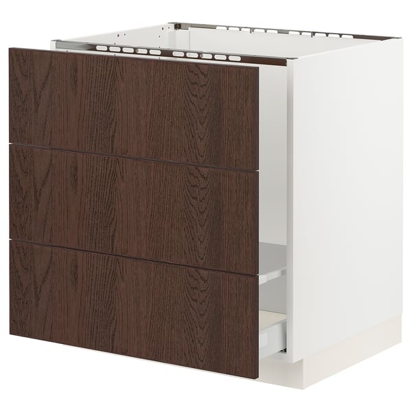 SEKTION / MAXIMERA Base cab f sink/waste sort/3 fronts, white/Sinarp brown, 30x24x30 "