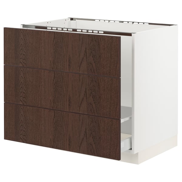 SEKTION / MAXIMERA Base cab f sink/waste sort/3 fronts, white/Sinarp brown, 36x24x30 "