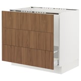 SEKTION / MAXIMERA Base cab f sink/waste sort/3 fronts, white/Tistorp brown walnut effect, 36x24x30 "