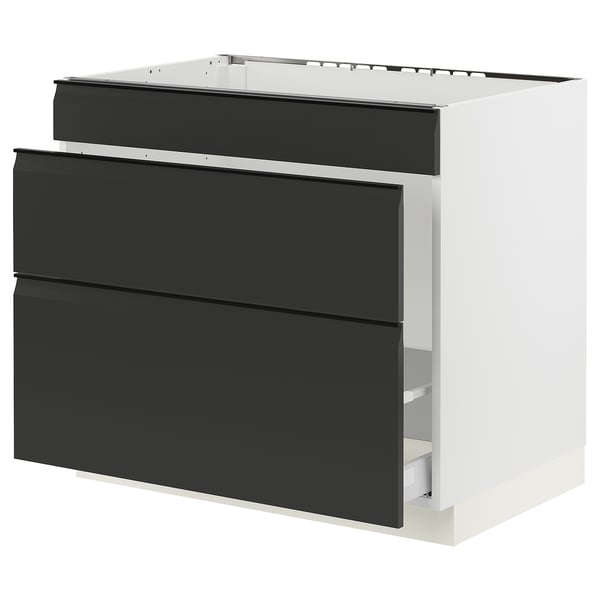 SEKTION / MAXIMERA Base cab f sink/waste sort/3 fronts, white/Upplöv matt anthracite, 36x24x30 "