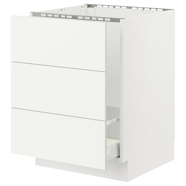 SEKTION / MAXIMERA Base cab f sink/waste sort/3 fronts, white/Vallstena white, 24x24x30 "