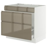 SEKTION / MAXIMERA Base cab f sink/waste sort/3 fronts, white/Voxtorp high-gloss dark grey-brown, 36x24x30 "