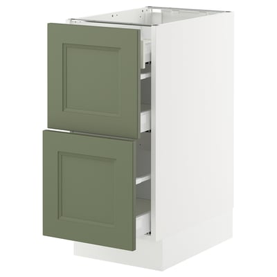 SEKTION / MAXIMERA Base cab with 2 fronts/3 drawers, white/Axstad gray-green, 15x24x30 "