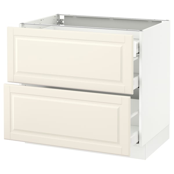 SEKTION kitchen cabinet in off-white with bevelled edges, two drawers, sturdy wood construction, full-extension drawers.